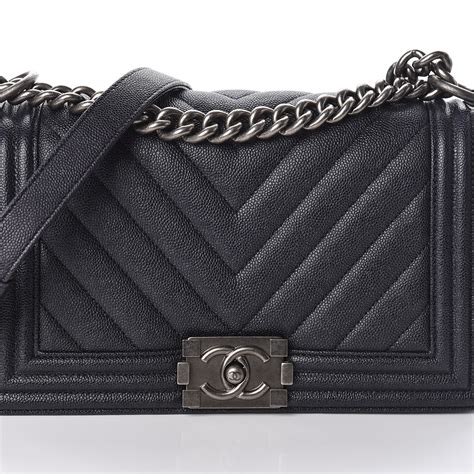 chanel caviar chevron quilted medium boy flap black|BOY CHANEL .